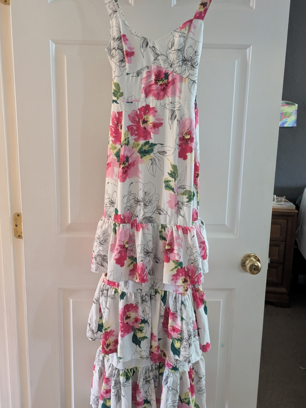 Abercrombie & Fitch White Floral Tiered Maxi Dress with Pink Blooms